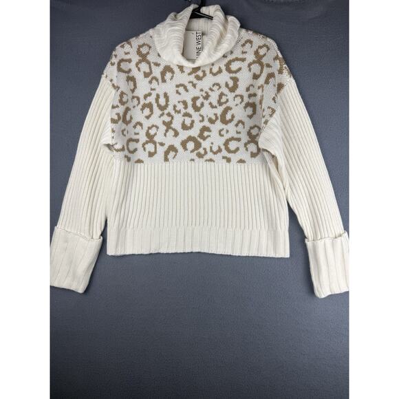 NWT Nine West Women's Animal Print Colorblock Turtleneck Sweater Size S - Picture 1 of 10